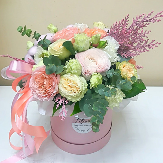 Композиция в шляпной коробке Розовая нега